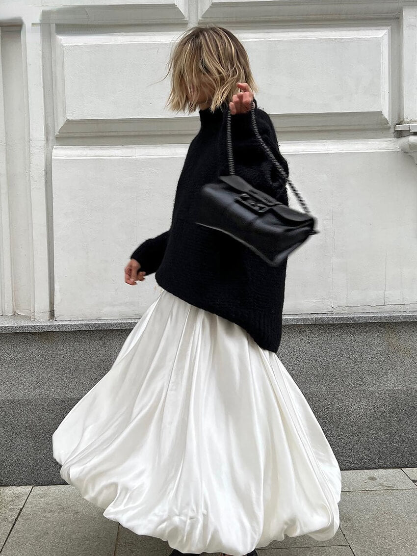 Jupe longue en satin beige