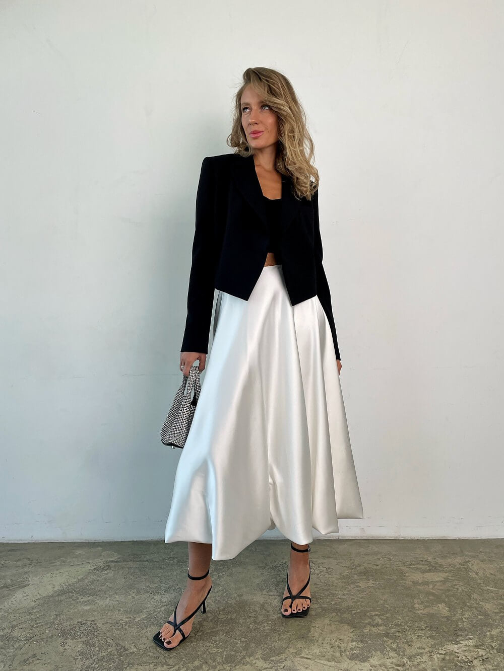 Jupe longue en satin beige