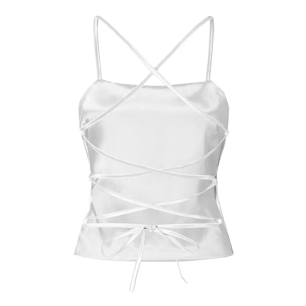 Top en satin blanc dos nu