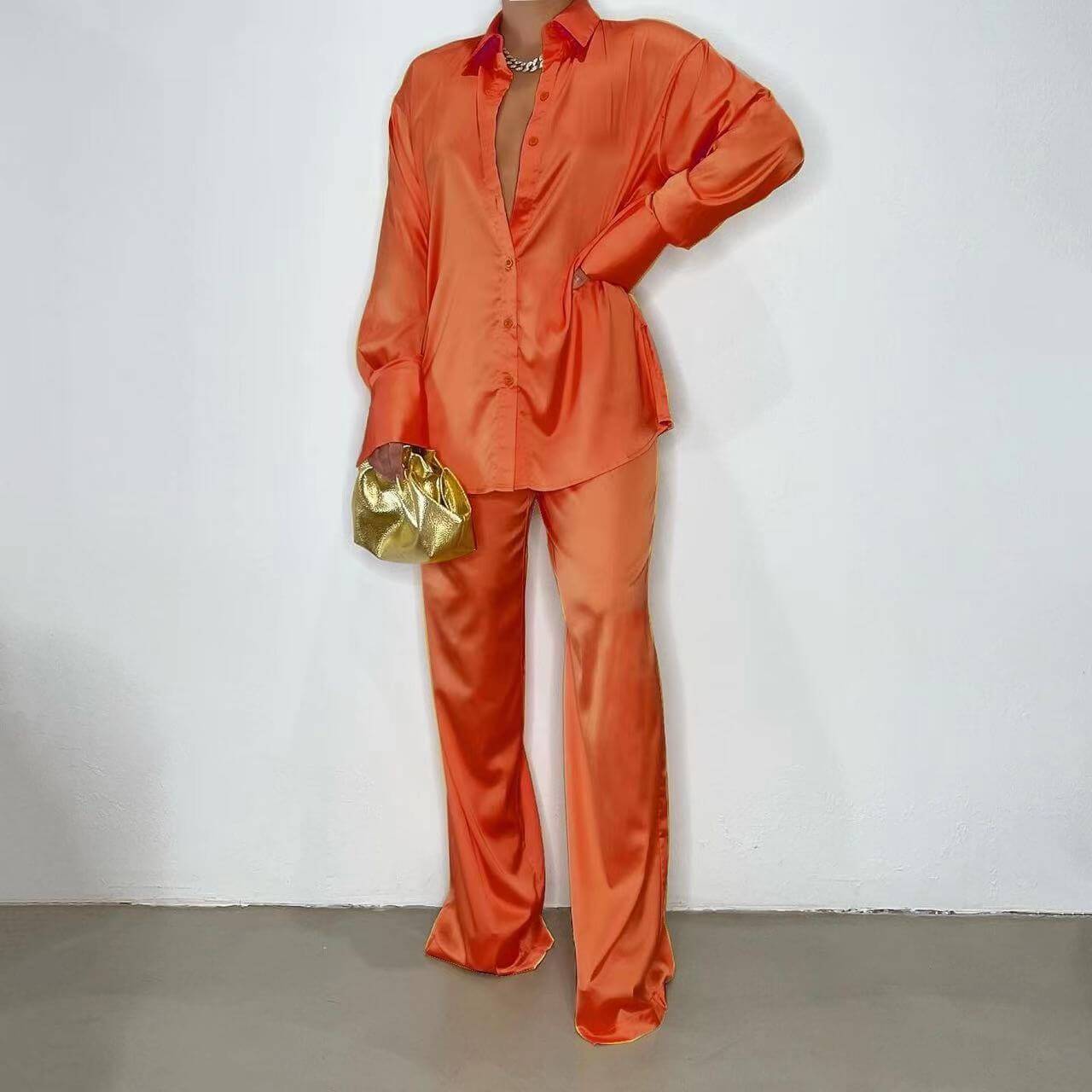 Pantalon en satin orange