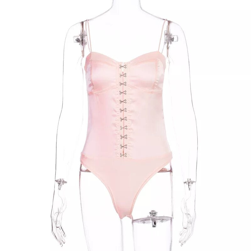 body satin doux a lacets rose