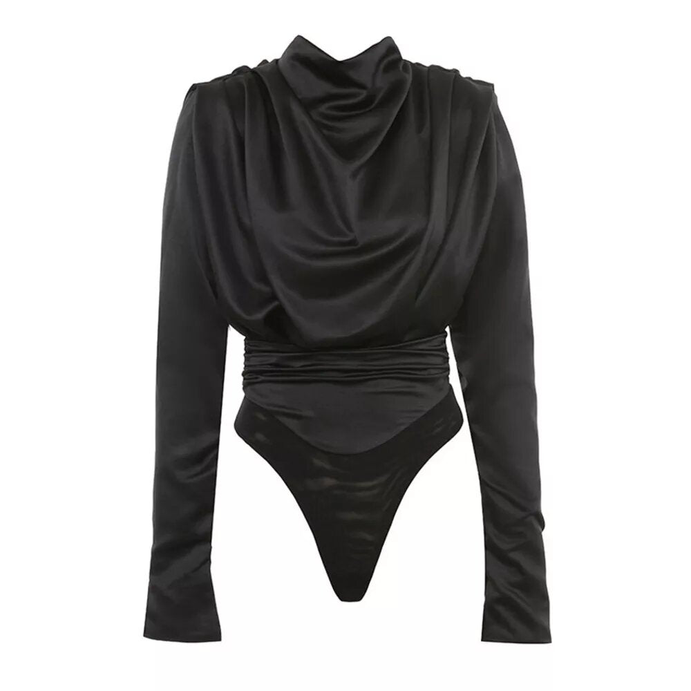 body satiné a epaulette noir