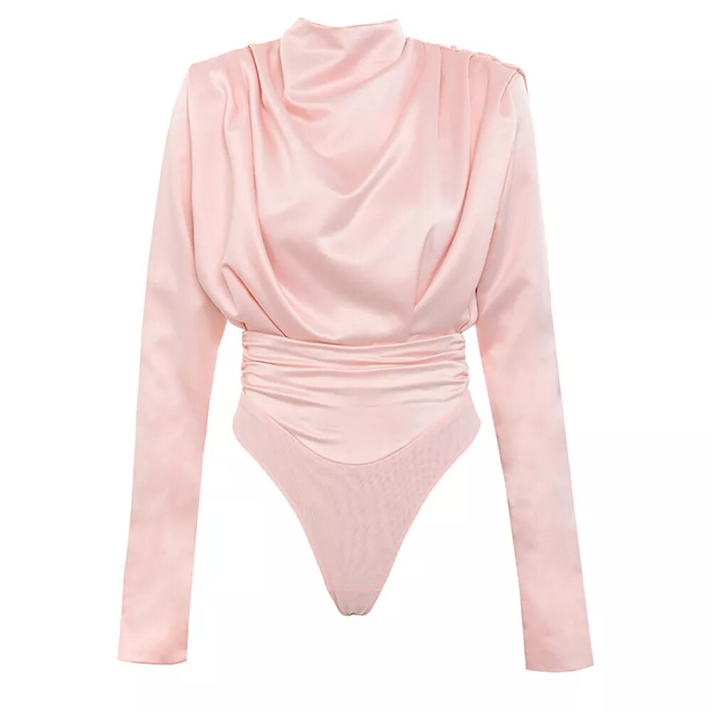 body satin plissé a épaulettes rose pale