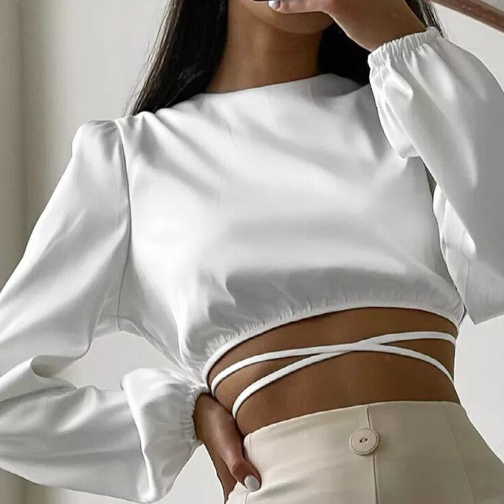 chemisier satin crop top blanc