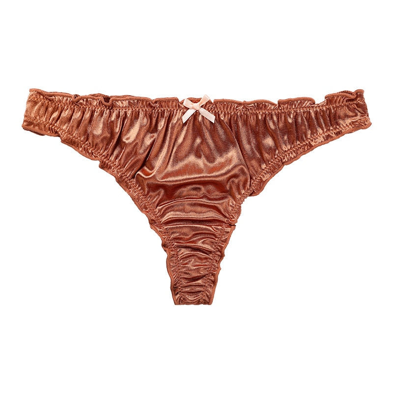 Culotte femme satin plissé noeud marron clair