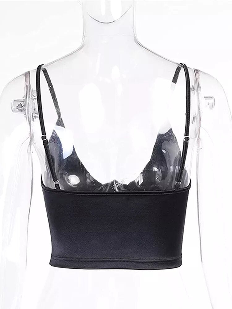 debardeur satin bralette crop top noire
