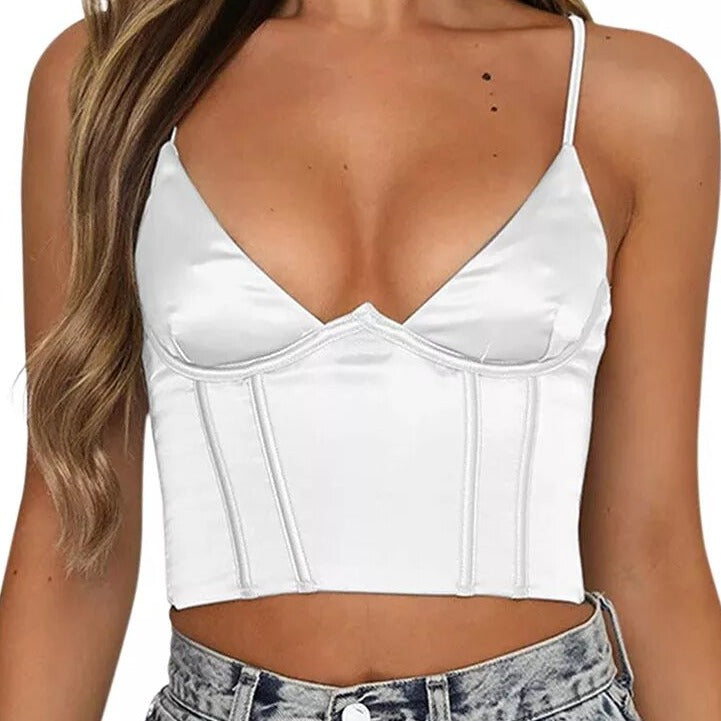 debardeur satin crop top bralette blanche