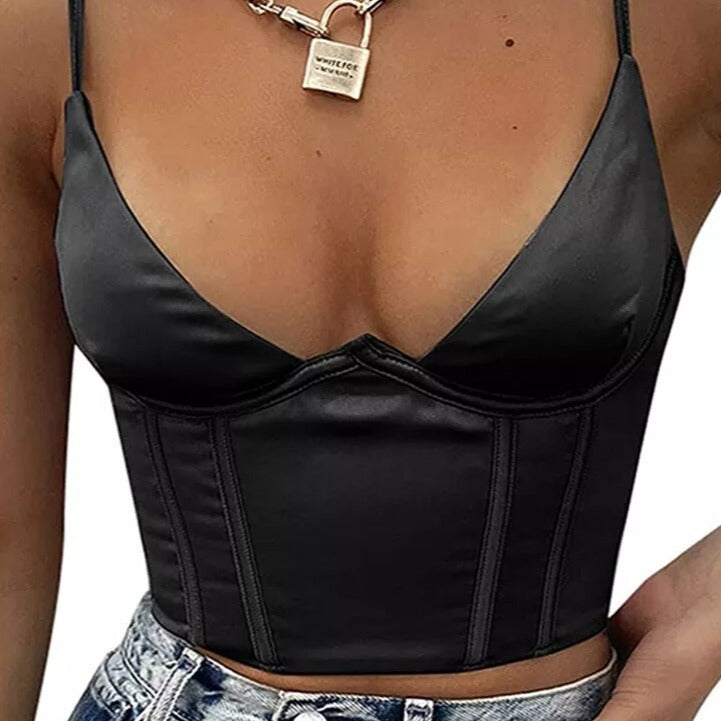 debardeur satin crop top bralette noire
