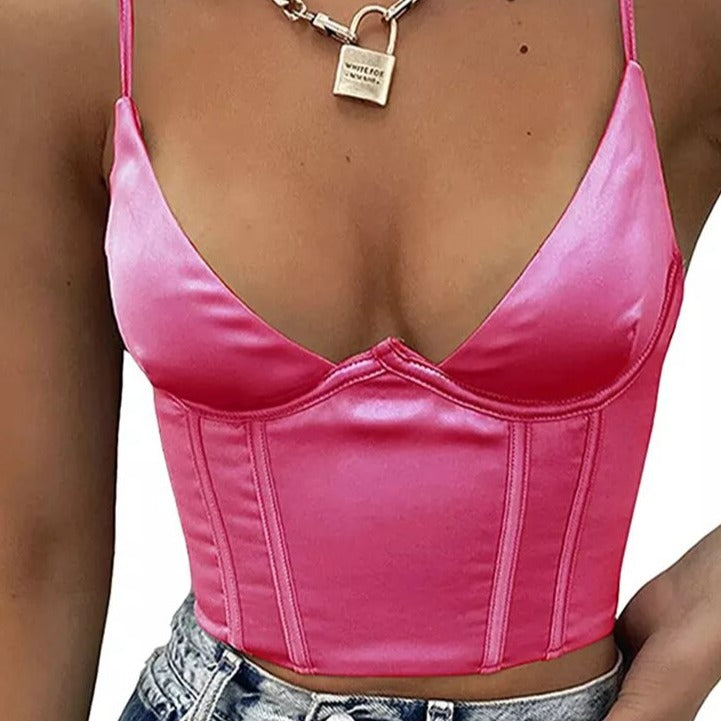 debardeur satin crop top blanc bralette