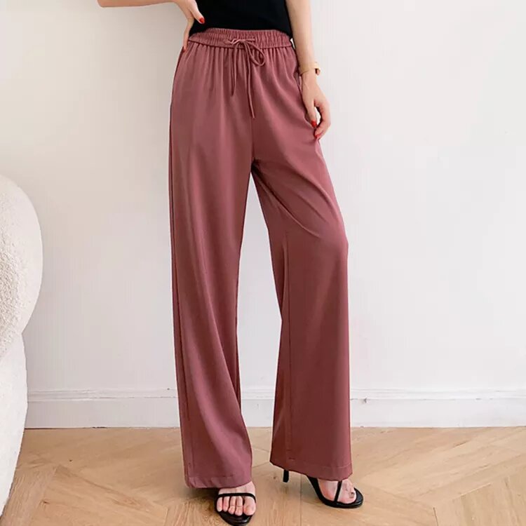 pantalon satin noue et evasé vieux rose
