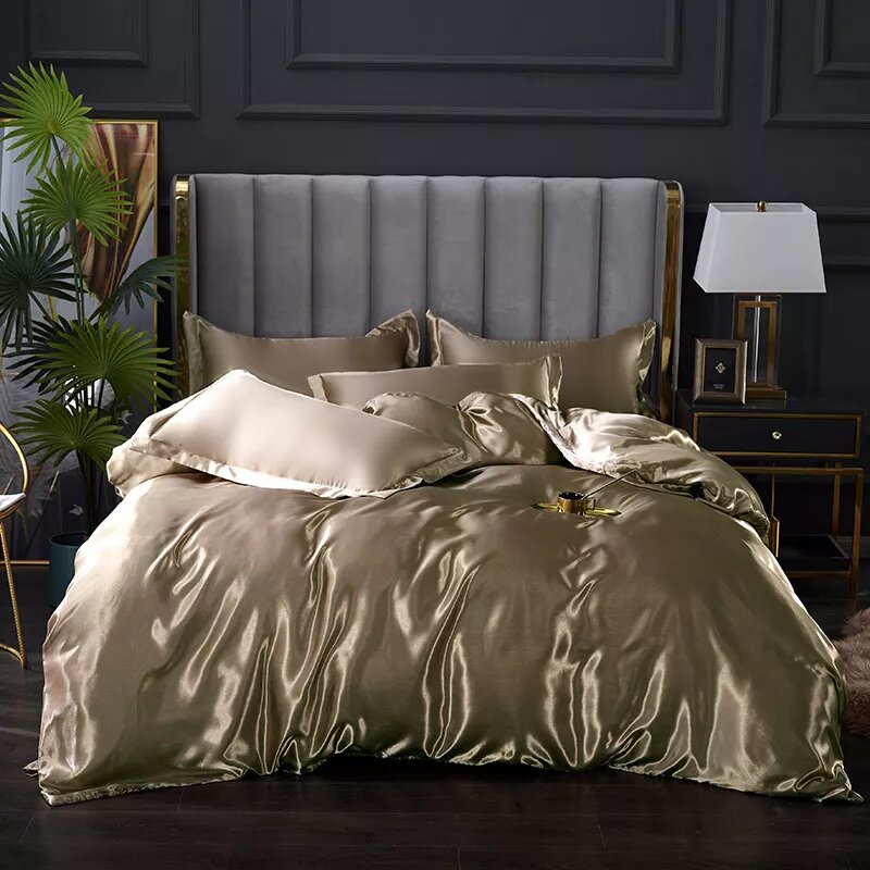 parure de lit en satin champagne