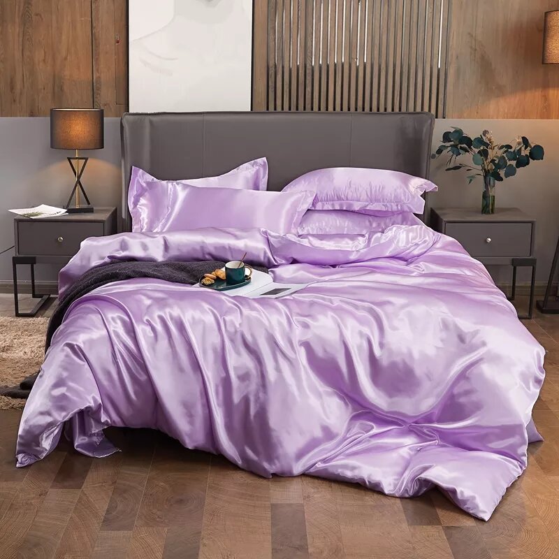 parure de lit en satin lila