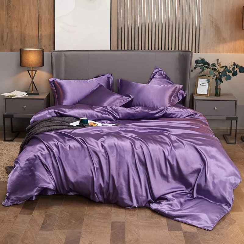 parure de lit en satin violet
