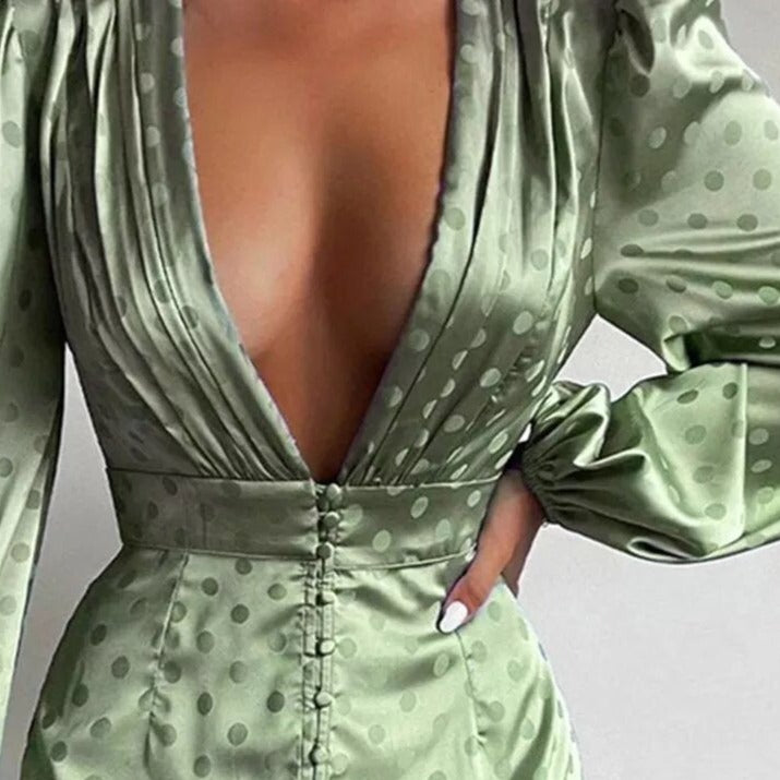 robe satinée verte à pois