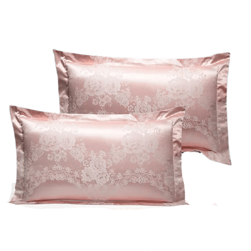 taie d'oreiller satin motif jacquard vieux rose