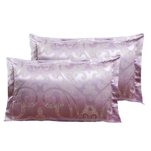 taie d'oreiller satin motif jacquard violet