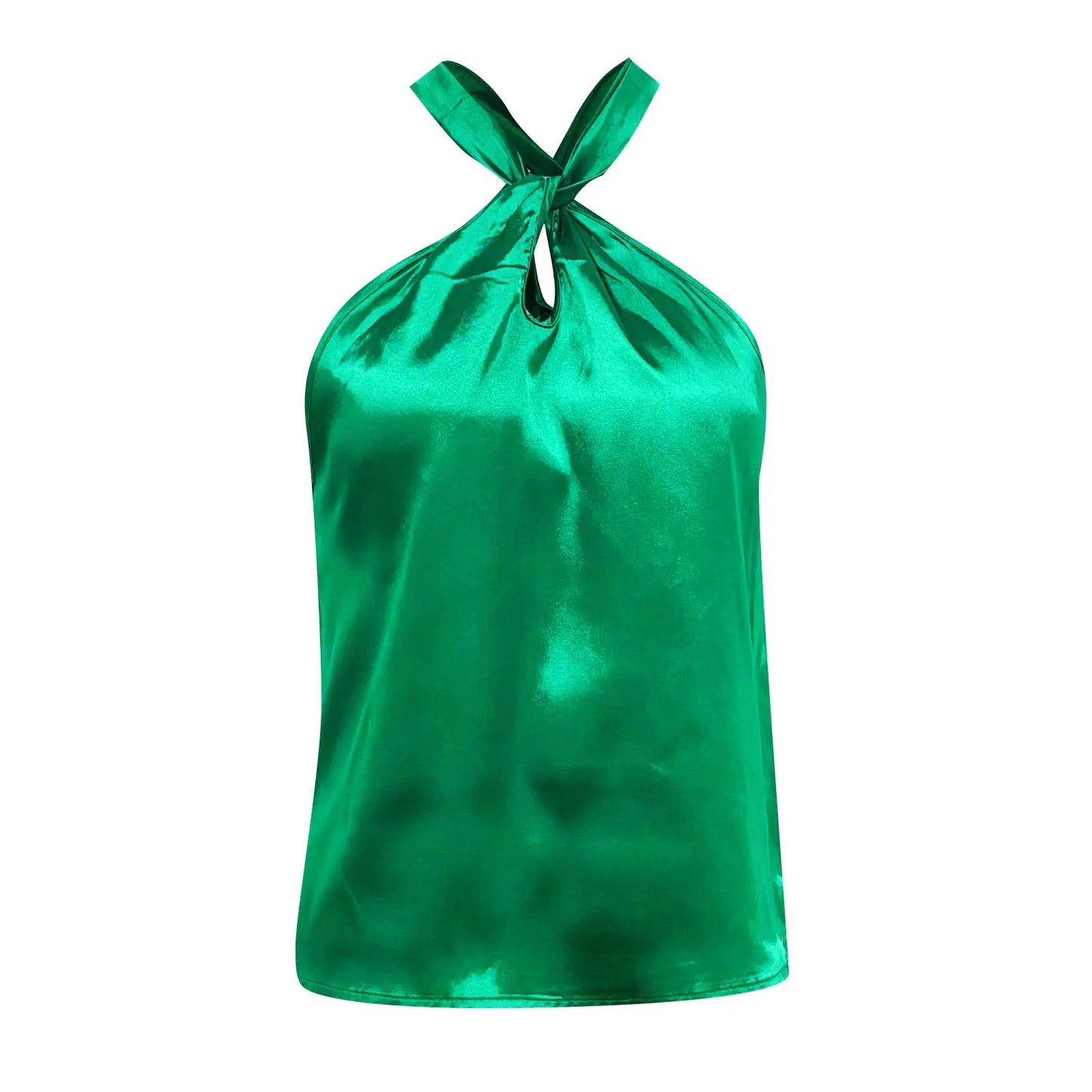 Green satin tank top