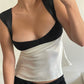 Beige and black satin tank top