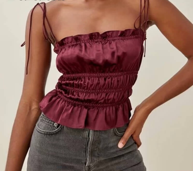 Pleated satin tank top