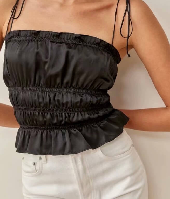 Pleated satin tank top