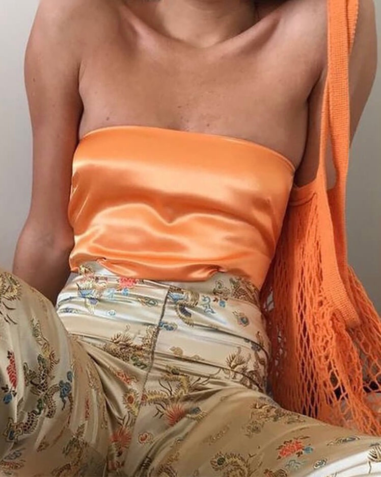 Orange satin tank top