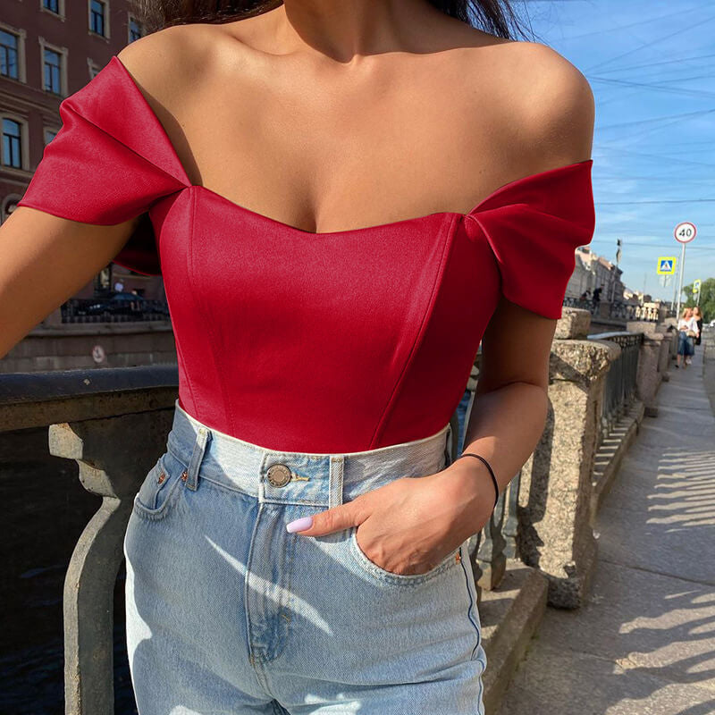 Red satin bodysuit