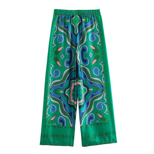 Green patterned satin pants
