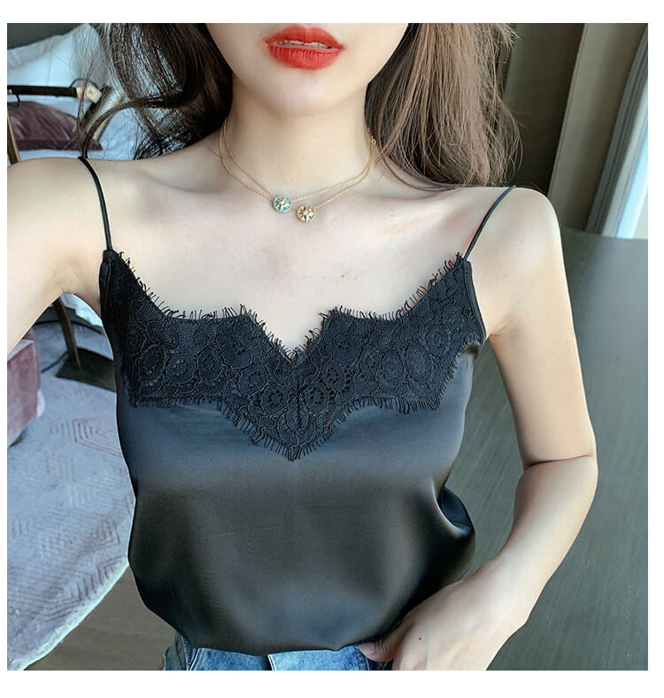 Sexy black satin and lace camisole