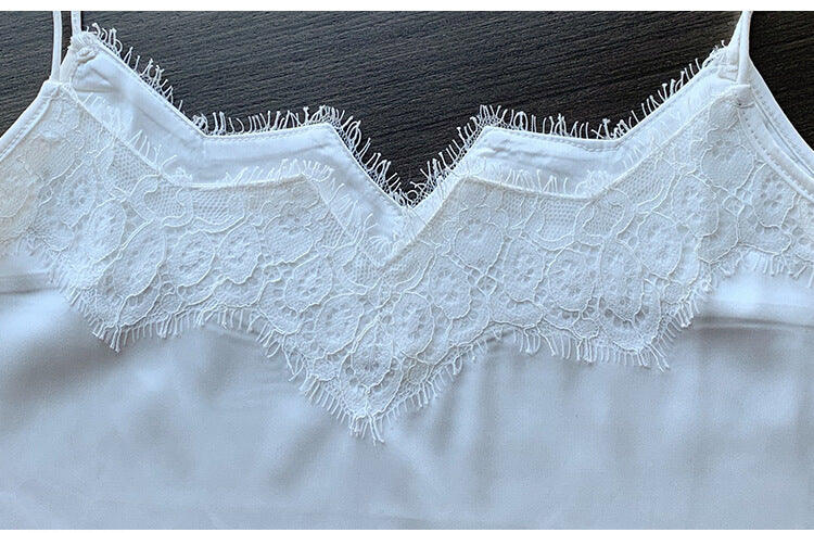 Sexy white satin and lace camisole
