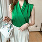 Elegant green satin blouse