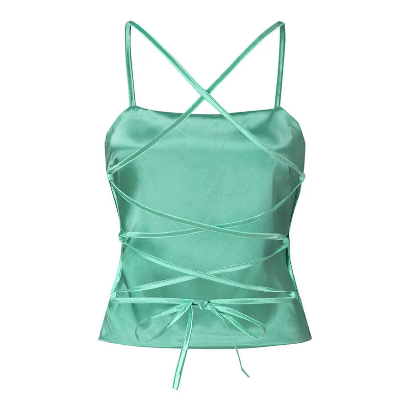 Green satin top and backless