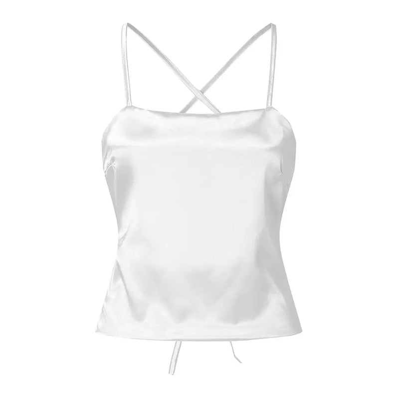 White satin backless top