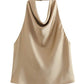 Beige satin top with open back