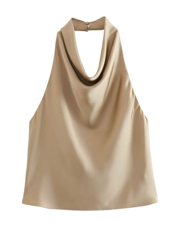 Beige satin top with open back