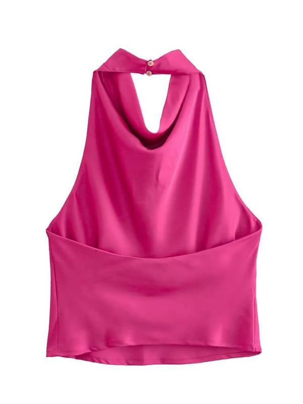 Pink satin top with open back