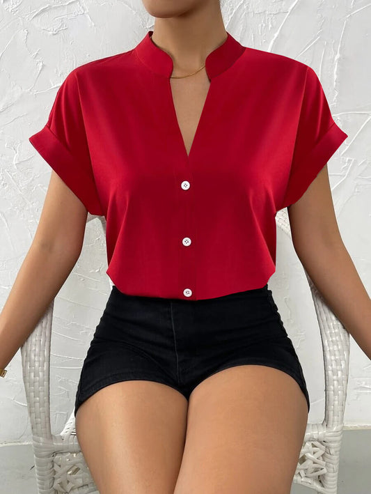 Sexy red satin blouse