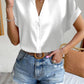 White satin blouse with short sleeves