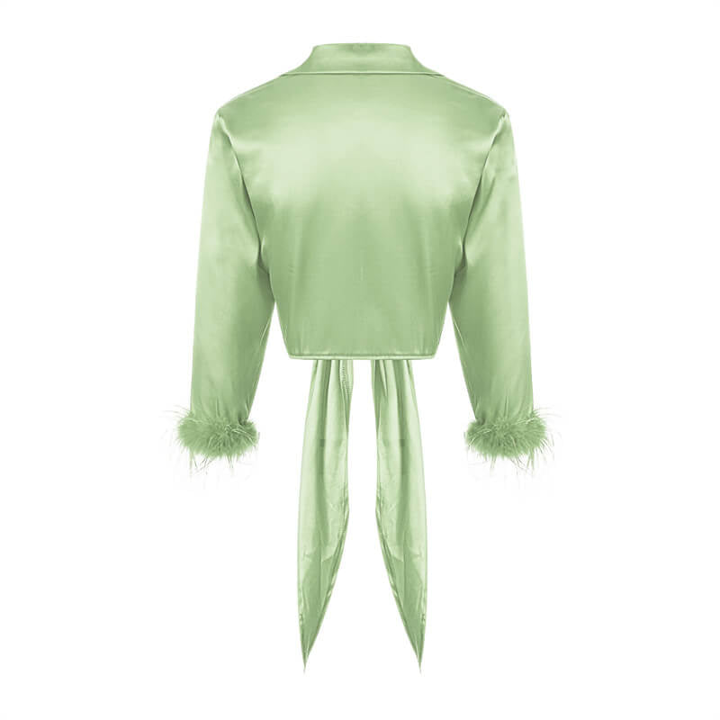 Chemisier sexy en satin vert pomme