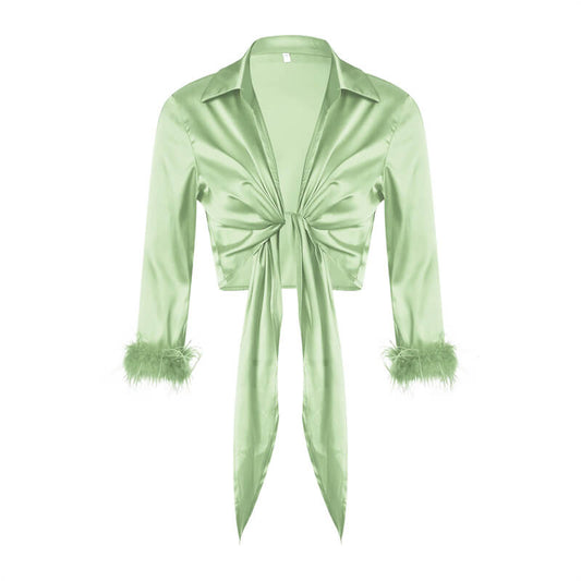 Sexy apple green satin blouse