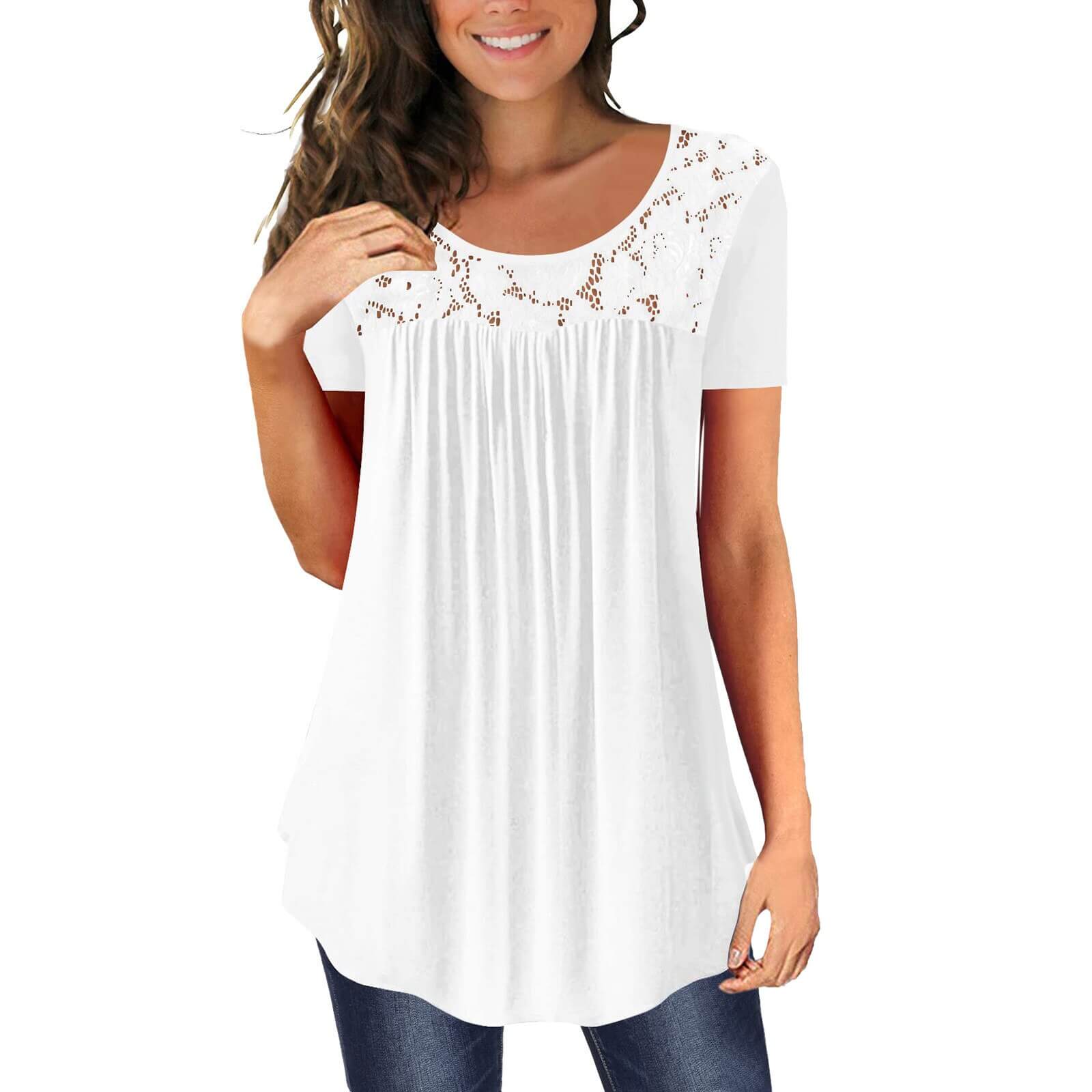 White satin top with lace at the chest