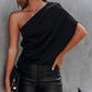 Black satin top with bare shoulder