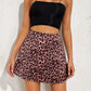 Pink leopard-print satin skirt