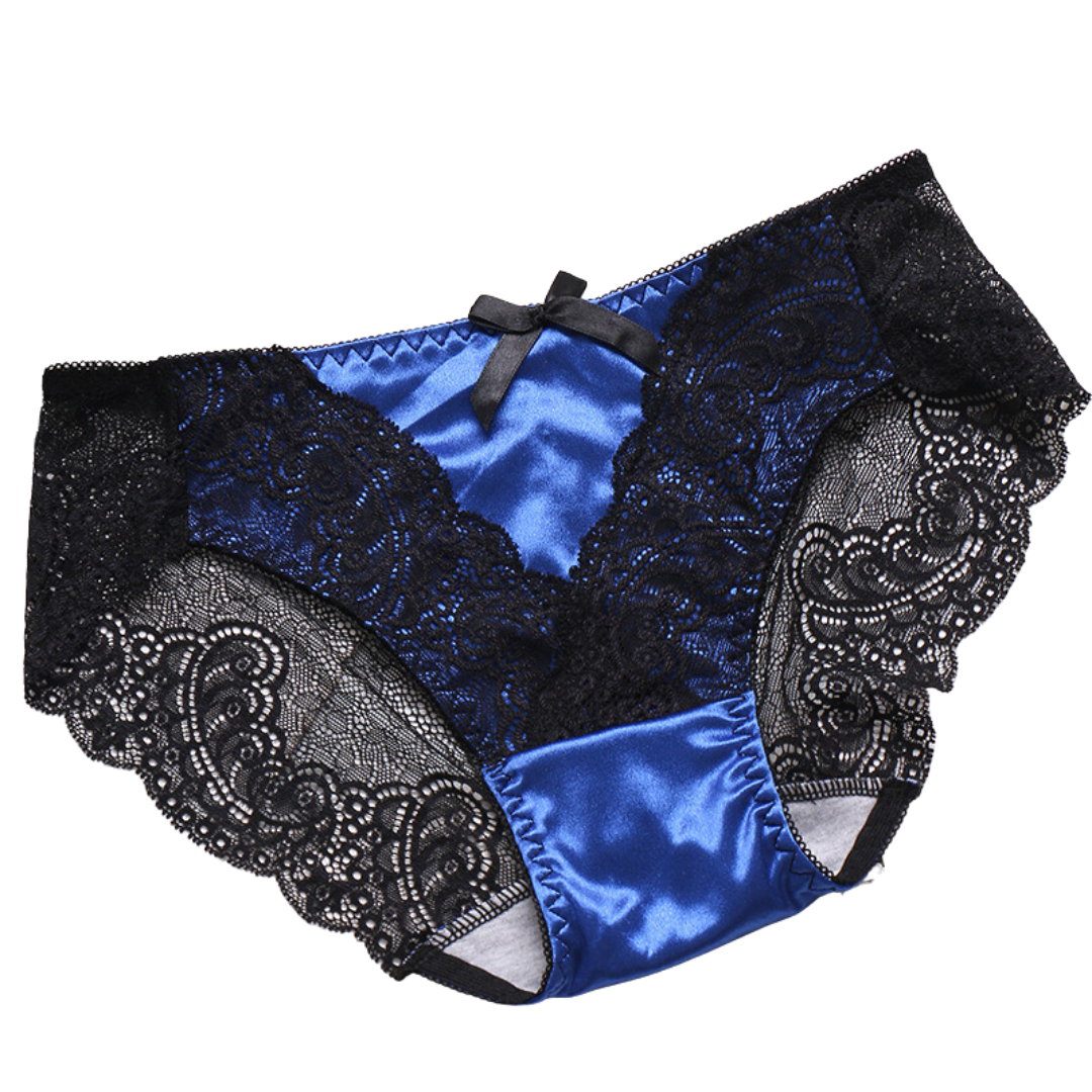 Culotte en satin à dentelle noeud bleu foncé