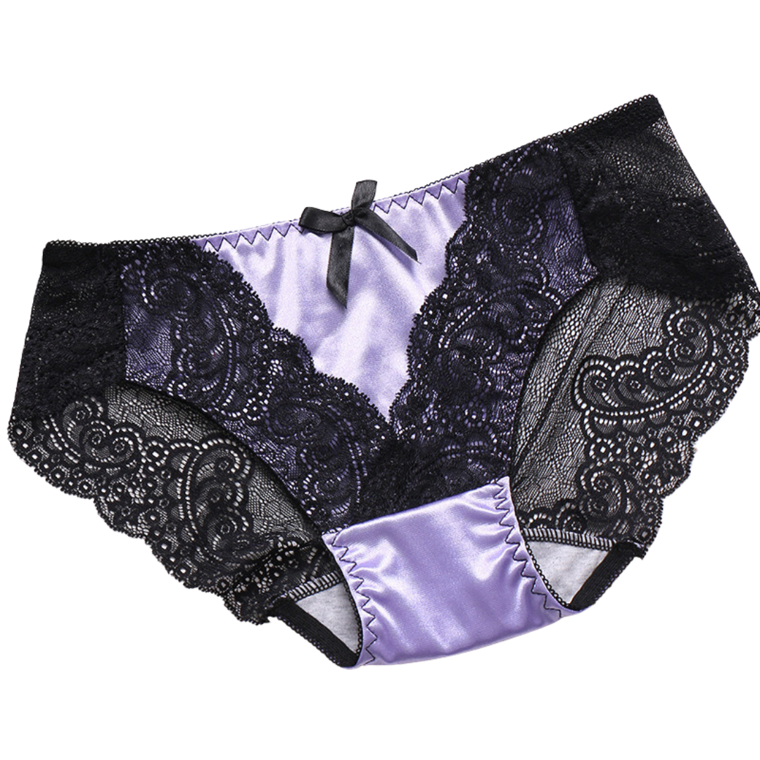 Culotte en satin à dentelle noeud violet