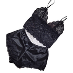 ensemble lingerie satin brodé noir