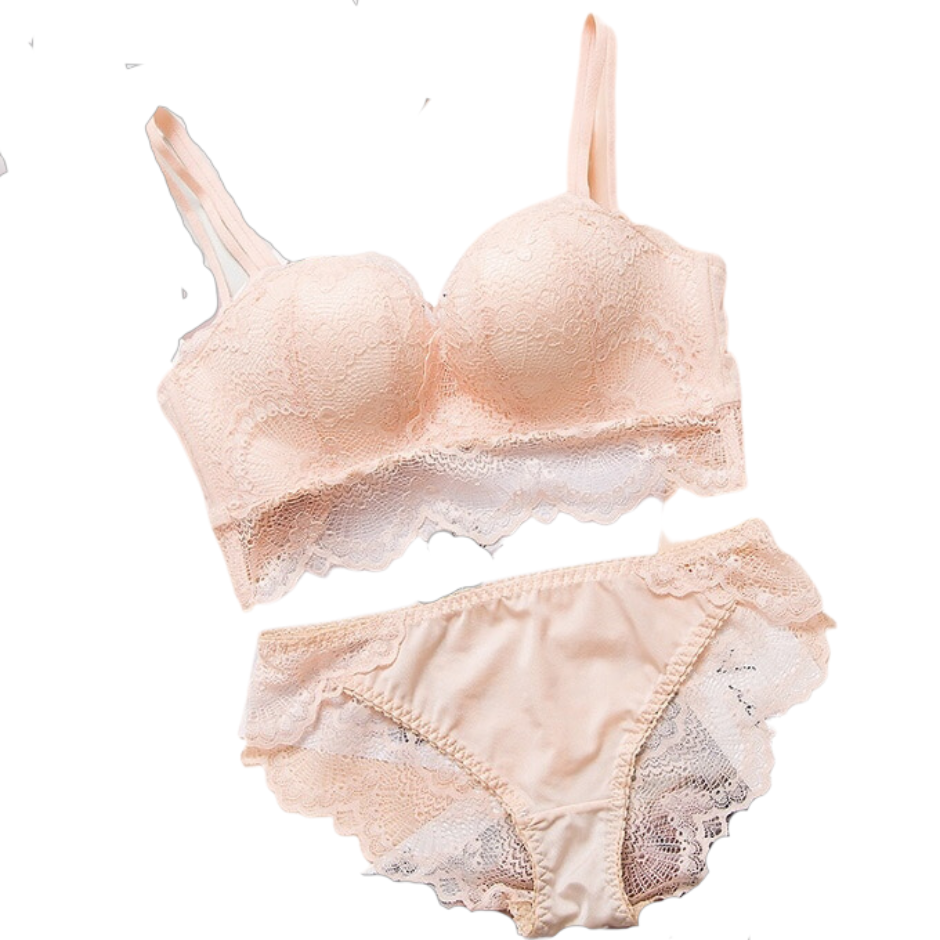 Ensemble de lingerie satin à dentelle brodé rose