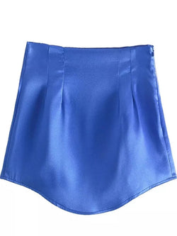 mini jupe satin basique bleu