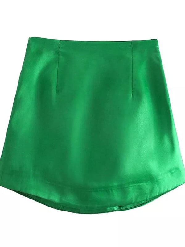 mini jupe satin basique vert