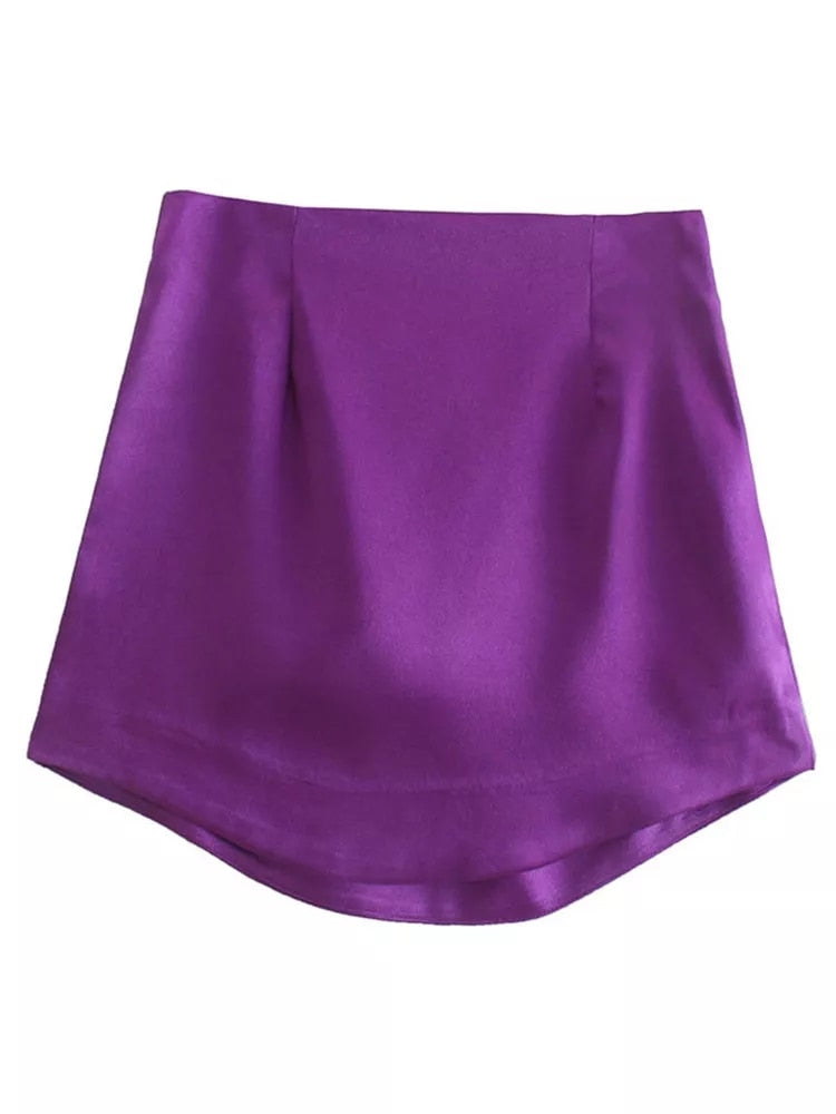mini jupe en satin basique violet