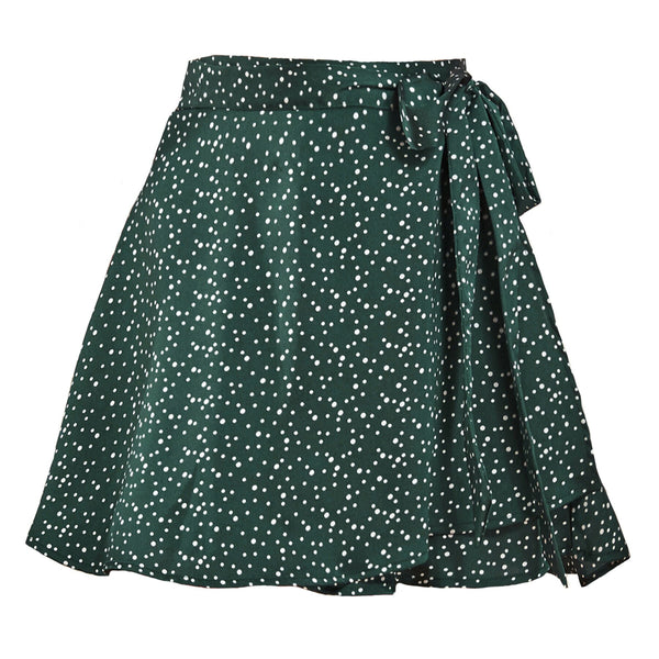Mini jupe en satin à noeud avec pois vert